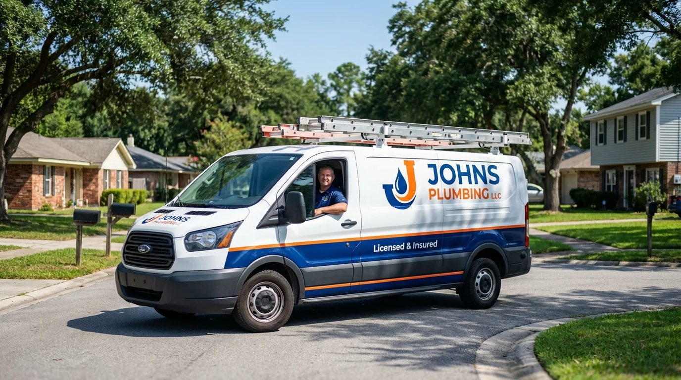 Johns Plumbing LLC service van in Southampton, MA