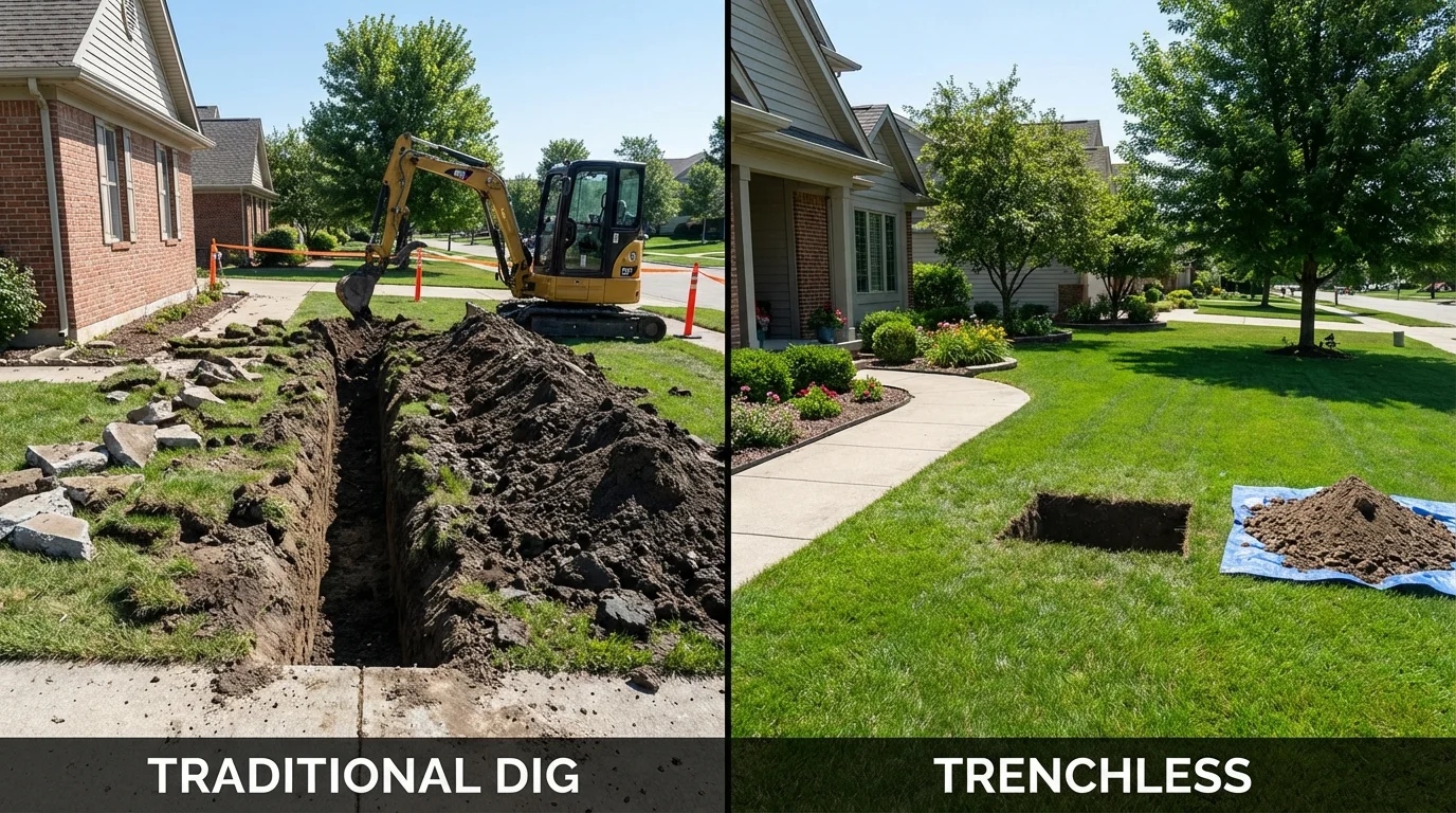 Trenchless sewer repair with minimal yard damage versus traditional excavation in Southampton, MA
